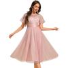 imageEverPretty Womens Round Neck Lace Embroidered Short Sleeve A Line TeaLength Cocktail Dress 02293Pink