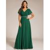 imageEverPretty Womens Chiffon Formal Dress ALine V Neck Ruffle Sleeves Floor Length Evening Gown 11981Dark Green