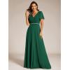 imageEverPretty Womens Chiffon Formal Dress ALine V Neck Ruffle Sleeves Floor Length Evening Gown 11981Dark Green