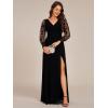 imageEverPretty Womens Elegant V Neck Floral Sheer Long Sleeves Slit Chiffon Maxi Evening Dresses 02251Black