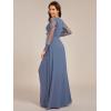 imageEverPretty Womens Elegant V Neck Floral Sheer Long Sleeves Slit Chiffon Maxi Evening Dresses 02251Dusty Blue