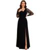 imageEverPretty Womens Elegant V Neck Floral Sheer Long Sleeves Slit Chiffon Maxi Evening Dresses 02251Black