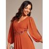 imageEverPretty Womens Chiffon Lantern Long Sleeves Pleated Appliqued Empire Waist Midi Length Semi Formal Dresses 02926Burnt Orange