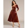 imageEverPretty Womens Classic Velvet VNeck Elastic Waist A Line Long Sleeves Wedding Guest Dresses with Pocket 02311Caramel