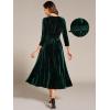 imageEverPretty Womens Classic Velvet VNeck Elastic Waist A Line Long Sleeves Wedding Guest Dresses with Pocket 02311Dark Green