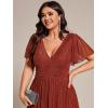 imageEverPretty Womens A Line V Neck Glitter Short Sleeves Pleated Plus Size Formal Evening Dresses 11961DABurnt Orange