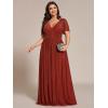imageEverPretty Womens A Line V Neck Glitter Short Sleeves Pleated Plus Size Formal Evening Dresses 11961DABurnt Orange