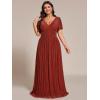 imageEverPretty Womens A Line V Neck Glitter Short Sleeves Pleated Plus Size Formal Evening Dresses 11961DABurnt Orange
