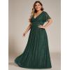 imageEverPretty Womens A Line V Neck Glitter Short Sleeves Pleated Plus Size Formal Evening Dresses 11961DADark Green