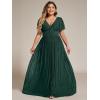 imageEverPretty Womens A Line V Neck Glitter Short Sleeves Pleated Plus Size Formal Evening Dresses 11961DADark Green