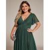 imageEverPretty Womens A Line V Neck Glitter Short Sleeves Pleated Plus Size Formal Evening Dresses 11961DADark Green