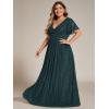 imageEverPretty Womens A Line V Neck Glitter Short Sleeves Pleated Plus Size Formal Evening Dresses 11961DATeal