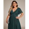 imageEverPretty Womens A Line V Neck Glitter Short Sleeves Pleated Plus Size Formal Evening Dresses 11961DATeal