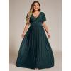 imageEverPretty Womens A Line V Neck Glitter Short Sleeves Pleated Plus Size Formal Evening Dresses 11961DATeal
