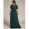 imageEverPretty Womens A Line V Neck Glitter Short Sleeves Pleated Plus Size Formal Evening Dresses 11961DATeal