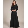 imageEverPretty Womens Crewneck Long Lantern Sleeves Floor Length ALine Pleated Chiffon Formal Dress 0106BBlack