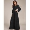 imageEverPretty Womens Crewneck Long Lantern Sleeves Floor Length ALine Pleated Chiffon Formal Dress 0106BBlack