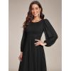 imageEverPretty Womens Crewneck Long Lantern Sleeves Floor Length ALine Pleated Chiffon Formal Dress 0106BBlack