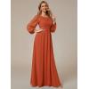 imageEverPretty Womens Crewneck Long Lantern Sleeves Floor Length ALine Pleated Chiffon Formal Dress 0106BBurnt Orange