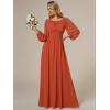 imageEverPretty Womens Crewneck Long Lantern Sleeves Floor Length ALine Pleated Chiffon Formal Dress 0106BBurnt Orange