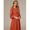 imageEverPretty Womens Crewneck Long Lantern Sleeves Floor Length ALine Pleated Chiffon Formal Dress 0106BBurnt Orange
