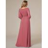 imageEverPretty Womens Crewneck Long Lantern Sleeves Floor Length ALine Pleated Chiffon Formal Dress 0106BCameo Brown