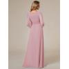 imageEverPretty Womens Crewneck Long Lantern Sleeves Floor Length ALine Pleated Chiffon Formal Dress 0106BDusty Rose