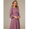 imageEverPretty Womens Crewneck Long Lantern Sleeves Floor Length ALine Pleated Chiffon Formal Dress 0106BOrchid