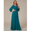 imageEverPretty Womens Crewneck Long Lantern Sleeves Floor Length ALine Pleated Chiffon Formal Dress 0106BTeal
