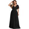 imageEverPretty Womens A Line V Neck Glitter Short Sleeves Pleated Plus Size Formal Evening Dresses 11961DABlack