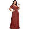 imageEverPretty Womens A Line V Neck Glitter Short Sleeves Pleated Plus Size Formal Evening Dresses 11961DABurnt Orange