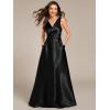 imageEverPretty Womens DoubleVNeck FloorLength Empire Waist Satin Formal Dress with Pockets 02326Black