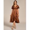 imageEverPretty Womens V Neck Satin Short Sleeve A Line HiLo Midi Asymmetry Hem Bridesmaid Dress 02318Brown