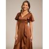 imageEverPretty Womens V Neck Satin Short Sleeve A Line HiLo Midi Asymmetry Hem Bridesmaid Dress 02318Brown