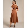 imageEverPretty Womens V Neck Satin Short Sleeve A Line HiLo Midi Asymmetry Hem Bridesmaid Dress 02318Brown
