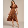 imageEverPretty Womens V Neck Satin Short Sleeve A Line HiLo Midi Asymmetry Hem Bridesmaid Dress 02318Brown