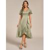 imageEverPretty Womens V Neck Satin Short Sleeve A Line HiLo Midi Asymmetry Hem Bridesmaid Dress 02318Sage Green