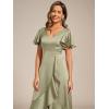 imageEverPretty Womens V Neck Satin Short Sleeve A Line HiLo Midi Asymmetry Hem Bridesmaid Dress 02318Sage Green