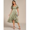 imageEverPretty Womens V Neck Satin Short Sleeve A Line HiLo Midi Asymmetry Hem Bridesmaid Dress 02318Sage Green