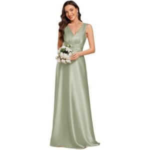 imageEverPretty Womens DoubleVNeck FloorLength Empire Waist Satin Formal Dress with Pockets 02326Mint Green