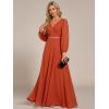imageEverPretty Womens Formal Dresses Long Sleeve V Neck Empire Waist A Line Beading Floor Length Wedding Guest Dress 01981Burnt Orange