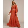 imageEverPretty Womens Formal Dresses Long Sleeve V Neck Empire Waist A Line Beading Floor Length Wedding Guest Dress 01981Burnt Orange