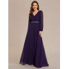 imageEverPretty Womens Formal Dresses Long Sleeve V Neck Empire Waist A Line Beading Floor Length Wedding Guest Dress 01981Deep Purple