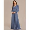 imageEverPretty Womens Formal Dresses Long Sleeve V Neck Empire Waist A Line Beading Floor Length Wedding Guest Dress 01981Dusty Navy