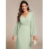 imageEverPretty Womens Formal Dresses Long Sleeve V Neck Empire Waist A Line Beading Floor Length Wedding Guest Dress 01981Mint Green
