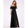 imageEverPretty Womens Elegant Off The Shoulder Side Split High Waist Flowy Chiffon Maxi Bridesmaid Dress 00968Black