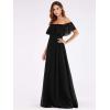 imageEverPretty Womens Elegant Off The Shoulder Side Split High Waist Flowy Chiffon Maxi Bridesmaid Dress 00968Black