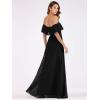 imageEverPretty Womens Elegant Off The Shoulder Side Split High Waist Flowy Chiffon Maxi Bridesmaid Dress 00968Black