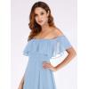 imageEverPretty Womens Elegant Off The Shoulder Side Split High Waist Flowy Chiffon Maxi Bridesmaid Dress 00968Blue