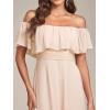 imageEverPretty Womens Elegant Off The Shoulder Side Split High Waist Flowy Chiffon Maxi Bridesmaid Dress 00968Blush